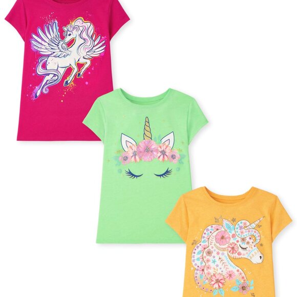 The Childrens Place Girls Unicorn Graphic Tee Short Sleeve 3-Pack-Mult L (10/12) - Picture 1 of 4